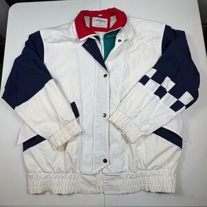 Vintage Colorblock Windbreaker Jacket Mens L White Navy Teal 90s